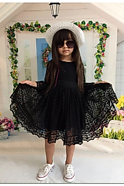 Şapkalı Güpürlü Prenses Model Kız Çocuk Elbisesi