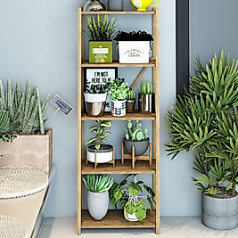 Karmen Atlantik Çam 5 Katlı Çok Amaçlı Ahşap Dekoratif Raf / Kitaplık & Düzenleyici & Saksı Standı, Çiçeklik