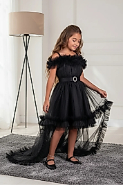 Kuyruklu Tüllü Tarz Siyah Çocuk Abiye GarsonBoy