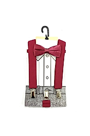 Çocuk Bordo Papyon Pantalon Askı Seti