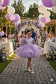 Lila Balon Omuz Kollu Payetli Balo Gösteri Kıyafeti 23 Nisan Çocuk Abiyesi