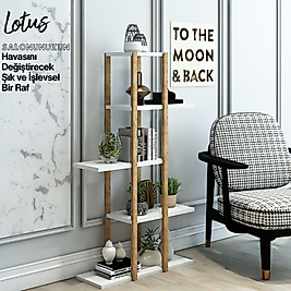 Lotus 5 Katlı Ahşap Dekoratif Raf / Çok Amaçlı Kullanım (Beyaz)