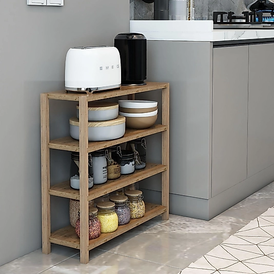 Helsa 4 Katlı Ahşap  / Dekoratif Raf / Çok Amaçlı Kullanım (Atlantik Çam)