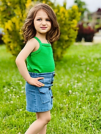 Yeşil Renk Kız Çocuk Askı Badili Kot Etek Takımı