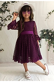 Şapkalı, Güpürlü, Prenses Model Kız Çoçuk Elbisesi