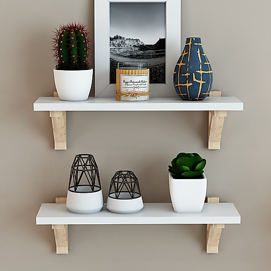 Lina Ahşap 2'li Duvar Rafı Seti / Duvar, Kitaplık Rafı / Çok Amaçlı Dekoratif Raf ( Beyaz )