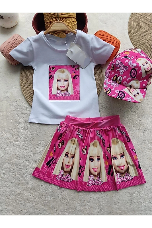 Barbie Pembe Şapkalı Etekli Çocuk Takım