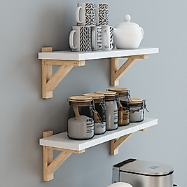 Lina Ahşap 2'li Duvar Rafı Seti / Duvar, Kitaplık Rafı / Çok Amaçlı Dekoratif Raf ( Beyaz )