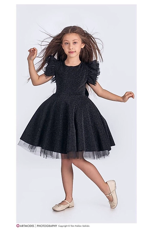 Abiye Kids Siyah Simli Tarz Çocuk Abiye Elbise