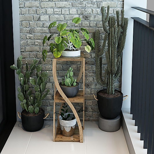 Bukle Atlantik Çam 3 Katlı Ahşap Sehpa / Dekoratif Raf & Çok Amaçlı Kullanım