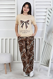 Leopar Desenli Alt-Üst Günlük Bayramlık Çocuk Takım 6/14 Yaş Arası