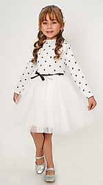 Minik Puanlı Tüllü Beyaz Çocuk Elbise
