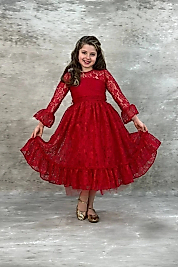 Dantelli Kırmızı Çocuk Abiye