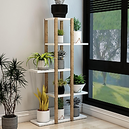 Lotus 5 Katlı Ahşap Dekoratif Raf / Çok Amaçlı Kullanım (Beyaz)