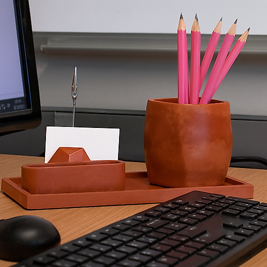 Kiremit Beton Dekoratif 4 Parça Set Ofis Seti