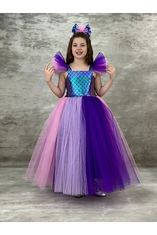 Deniz Kızı Parti Elbisesi Mor Renk