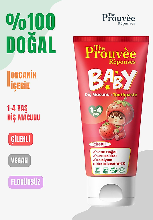 The Prouve Reponses %100 Doğal Organik Bebek ve Çocuk Çilekli Diş Macunu 50 ml (Florürsüz)