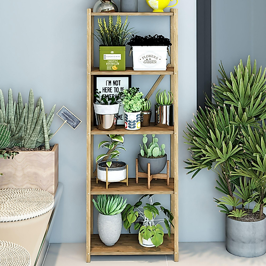 Karmen Atlantik Çam 5 Katlı Çok Amaçlı Ahşap Dekoratif Raf / Kitaplık & Düzenleyici & Saksı Standı, Çiçeklik