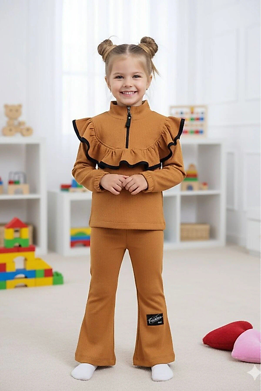 İspanyol Paça Yaka Detaylı Anaokulu Okul öncesi Kreşlik Hardal Çocuk Takım