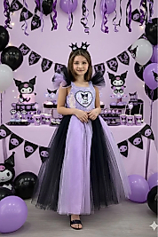 Kuromi Kostümü Kız Çocuk Abiye Elbisesi Kuromi Doğum Günü Parti Elbisesi