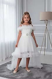 Kuyruklu Tüllü Tarz Beyaz Çocuk Abiye GarsonBoy