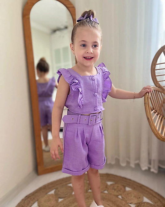 Mor Renk Şortlu Takım