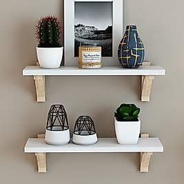 Lina Ahşap 2'li Duvar Rafı Seti / Duvar, Kitaplık Rafı / Çok Amaçlı Dekoratif Raf ( Beyaz )