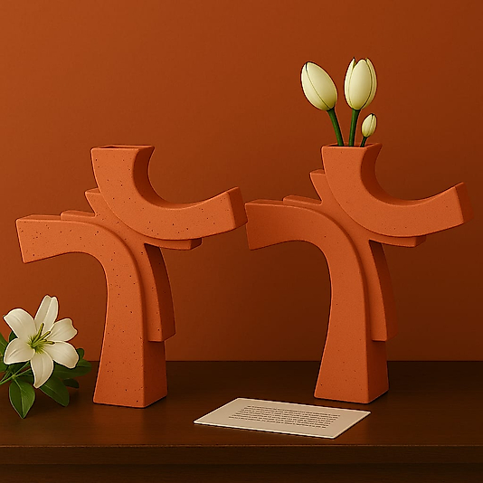 Asimetrik Form Beton Vazo – Minimal & Sanatsal Dekor Kiremit 2 Li