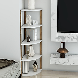 Zümrüt Üçgen 5 Raflı Ahşap Sehpa / Dekoratif Raf / Çok Amaçlı Kullanım ( Beyaz )