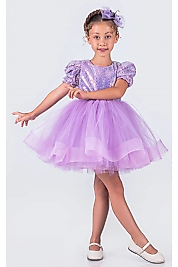 Lila Payetli Kısa Kollu Balo Gösteri Kıyafeti 23 Nisan Çocuk Abiyesi