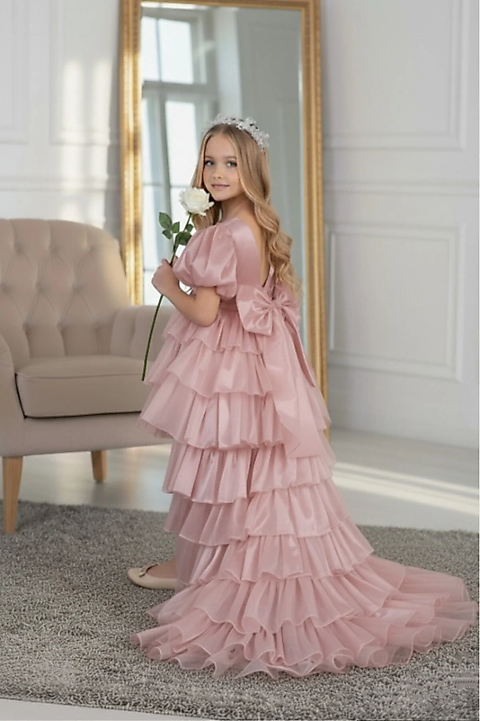 Rüya Model Taçlı Kuyruklu Pudra Çocuk Abiye Kids