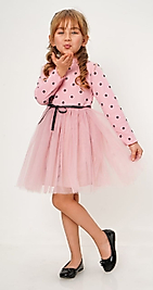 Minik Puanlı Tüllü Pembe Çocuk Elbise