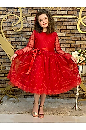 Prenses Model Kırmızı Çocuk Abiye