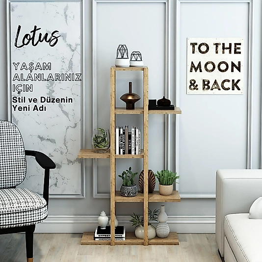 Lotus 5 Katlı Dekoratif Raf / Çok Amaçlı Kullanım (Atlantik Çam)