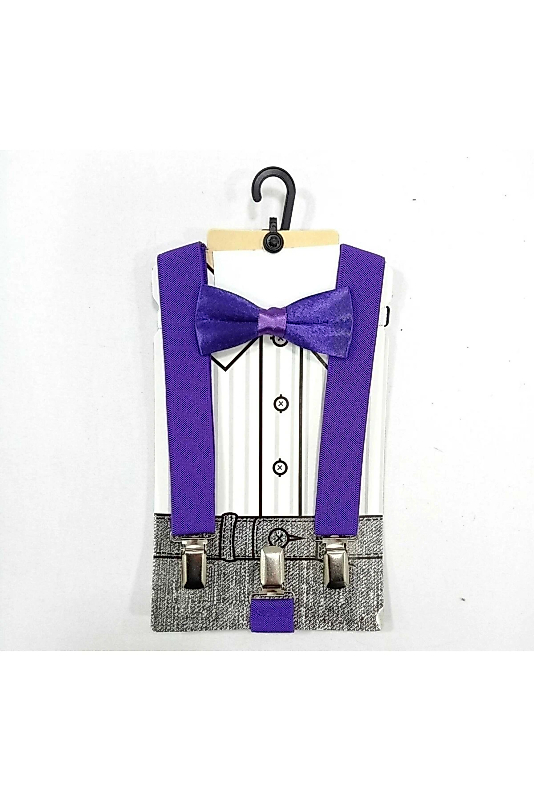 Çocuk Mor Papyon Pantalon Askı Seti