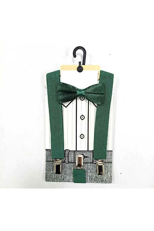 Çocuk Yeşil Papyon Pantalon Askı Seti
