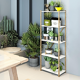 Karmen Beyaz 5 Katlı Çok Amaçlı Ahşap Dekoratif Raf / Kitaplık & Düzenleyici & Saksı Standı, Çiçeklik