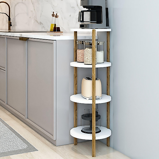Miray Yuvarlak 4 Raflı Ahşap Sehpa / Dekoratif Raf / Çok Amaçlı Kullanım ( Beyaz )