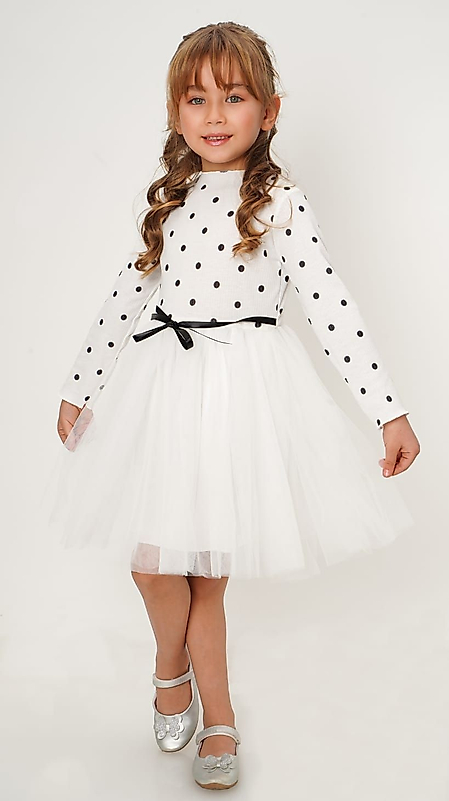 Minik Puanlı Tüllü Beyaz Çocuk Elbise
