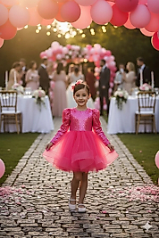 Pembe Balon Omuz Kollu Payetli Balo Gösteri Kıyafeti 23 Nisan Çocuk Abiyesi