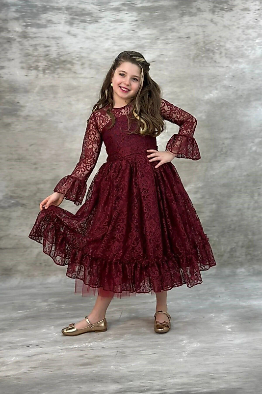 Bordo Çocuk Abiye Elbise