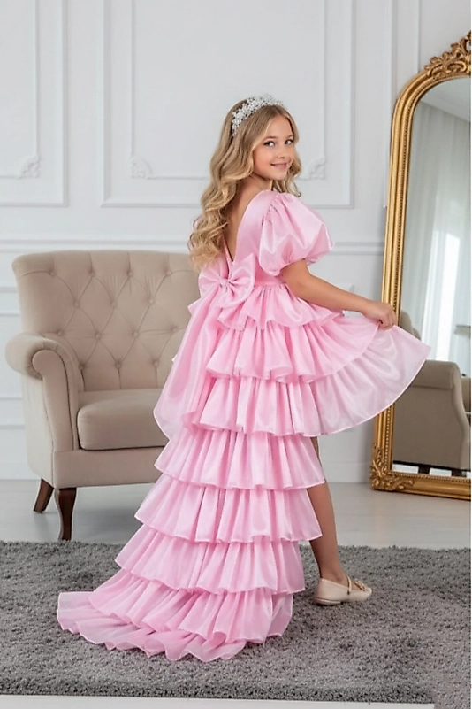 Rüya Model Taçlı Kuyruklu Pembe Çocuk Abiye Kids