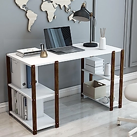Vera Çalışma Masası / Kitaplıklı Ders, Bilgisayar Masası / Çift Yönlü Kullanım ( Beyaz )