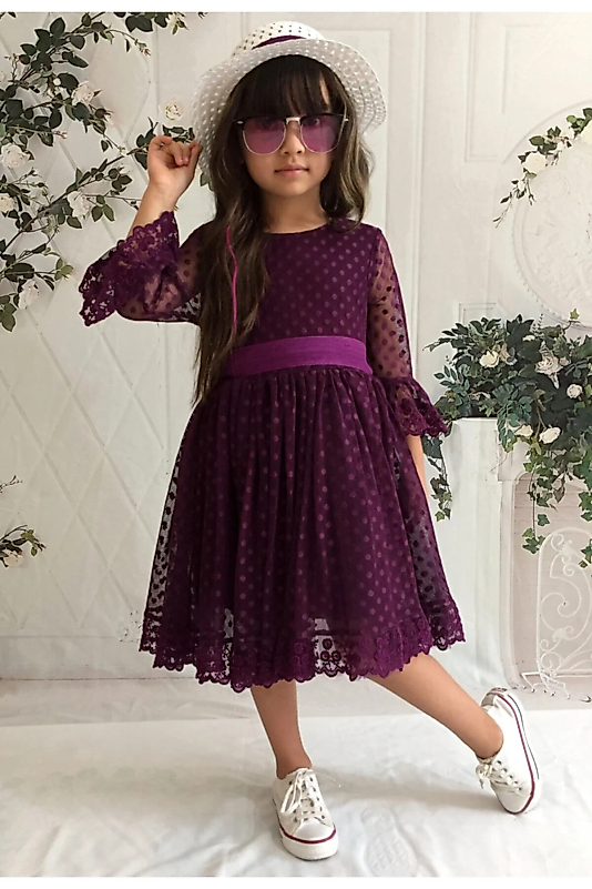 Şapkalı, Güpürlü, Prenses Model Kız Çoçuk Elbisesi