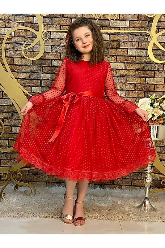 Prenses Model Kırmızı Çocuk Abiye
