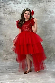 Abiye Kids Pullu Katkat Kuyruklu Tarz Kırmızı Çocuk Abiye