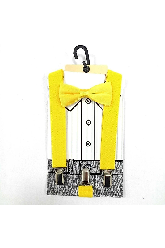 Çocuk Sarı Papyon Pantalon Askı Seti