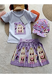 Barbie Lila Şapkalı Etekli Bayramlık Çocuk Takım
