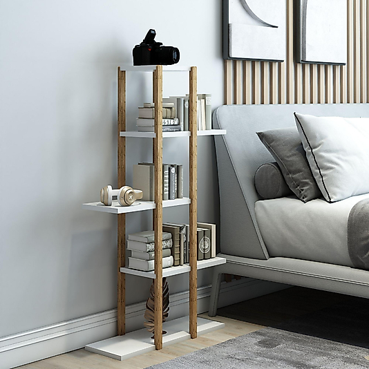 Lotus 5 Katlı Ahşap Dekoratif Raf / Çok Amaçlı Kullanım (Beyaz)