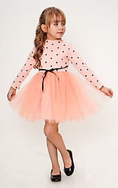 Minik Puanlı Tüllü Pudra Çocuk Elbise